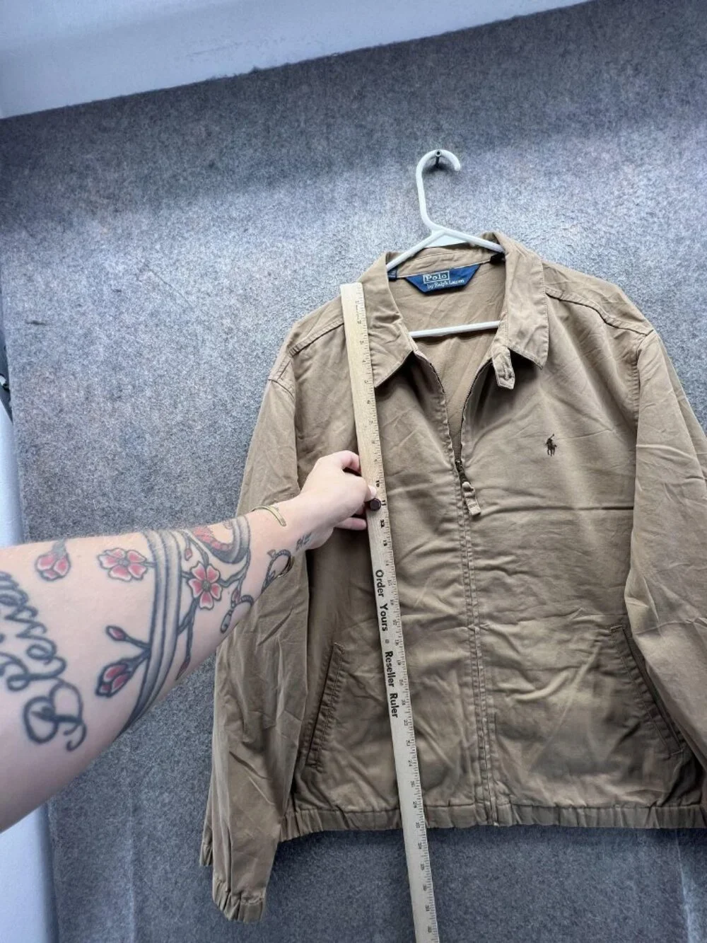 Polo Ralph Lauren Jacket Mens Large Beige Canvas Full Zip B Swing Harrington vtg